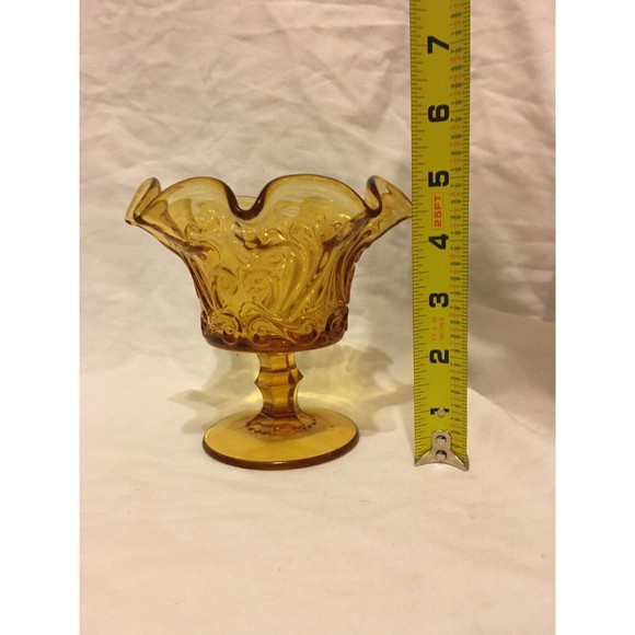 ATTERBURY SCROLL AMBER SMALL OPEN CRIMPED COMPOTE IMPERIAL 1960’S - Picture 6 of 7